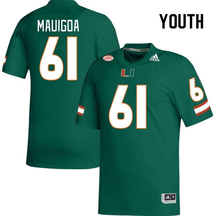 Youth #61 Francis Mauigoa Miami Hurricanes College Football Jerseys Stitched-Green